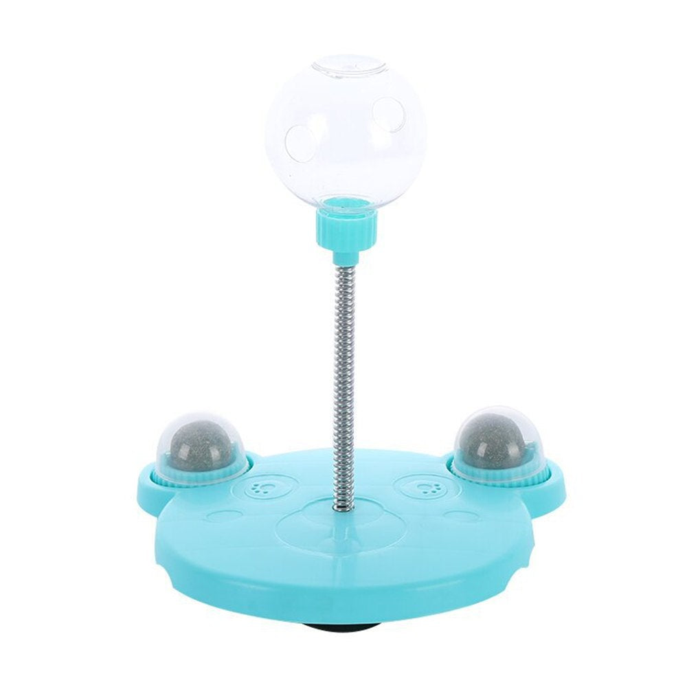 Blue Treat Swing cat feeder with treat globe and catnip balls
