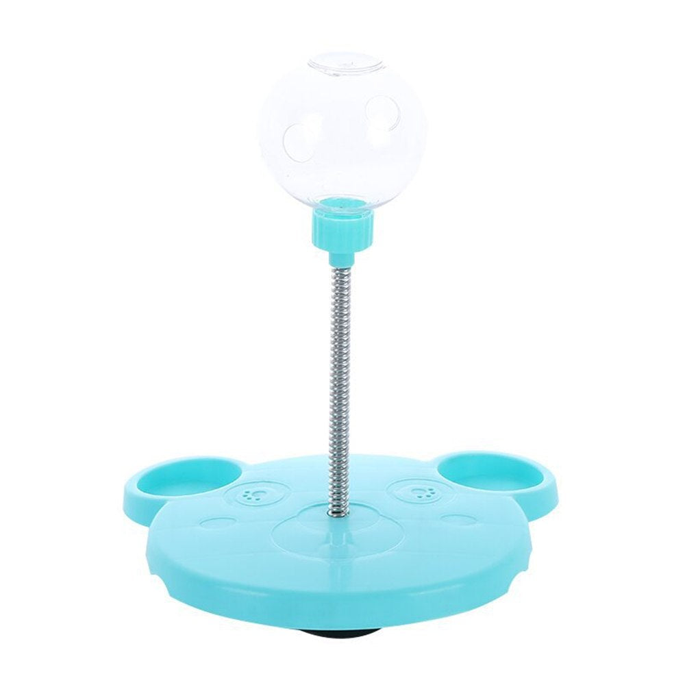 Side view of the blue Treat Swing cat feeder
