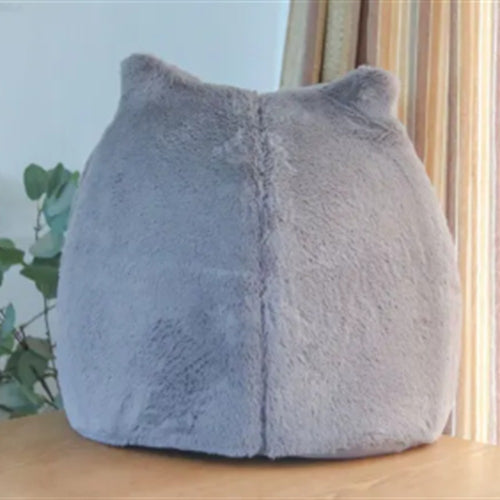 Back view of the gray Cozy Cave cat bed with cat ears
