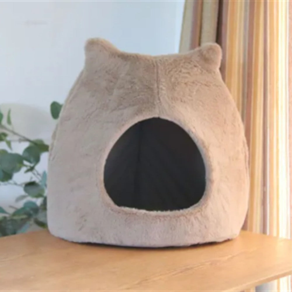 Cozy Cave cat ear hideaway bed in khaki