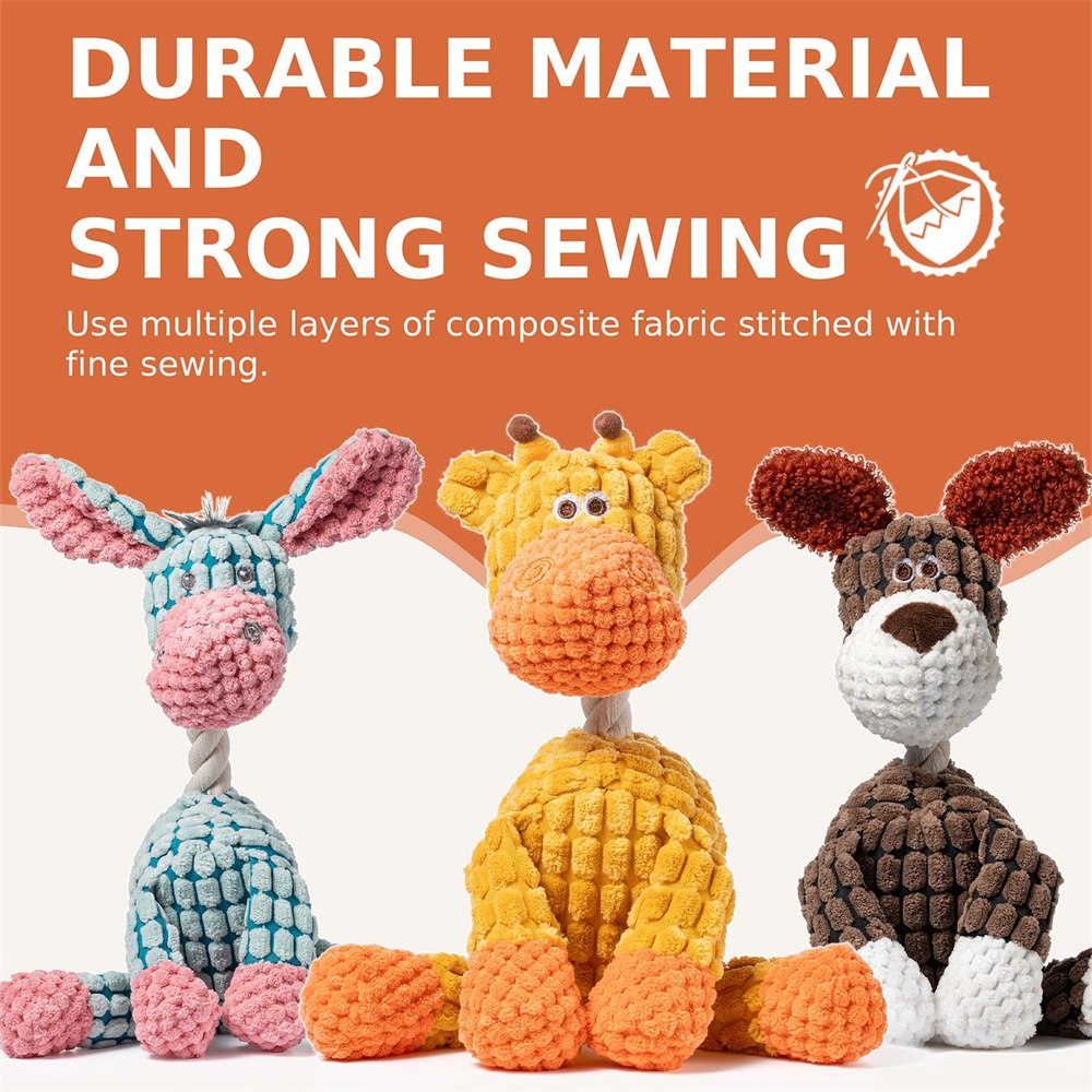 Durable material and strong sewing on the Squeak Squad toys